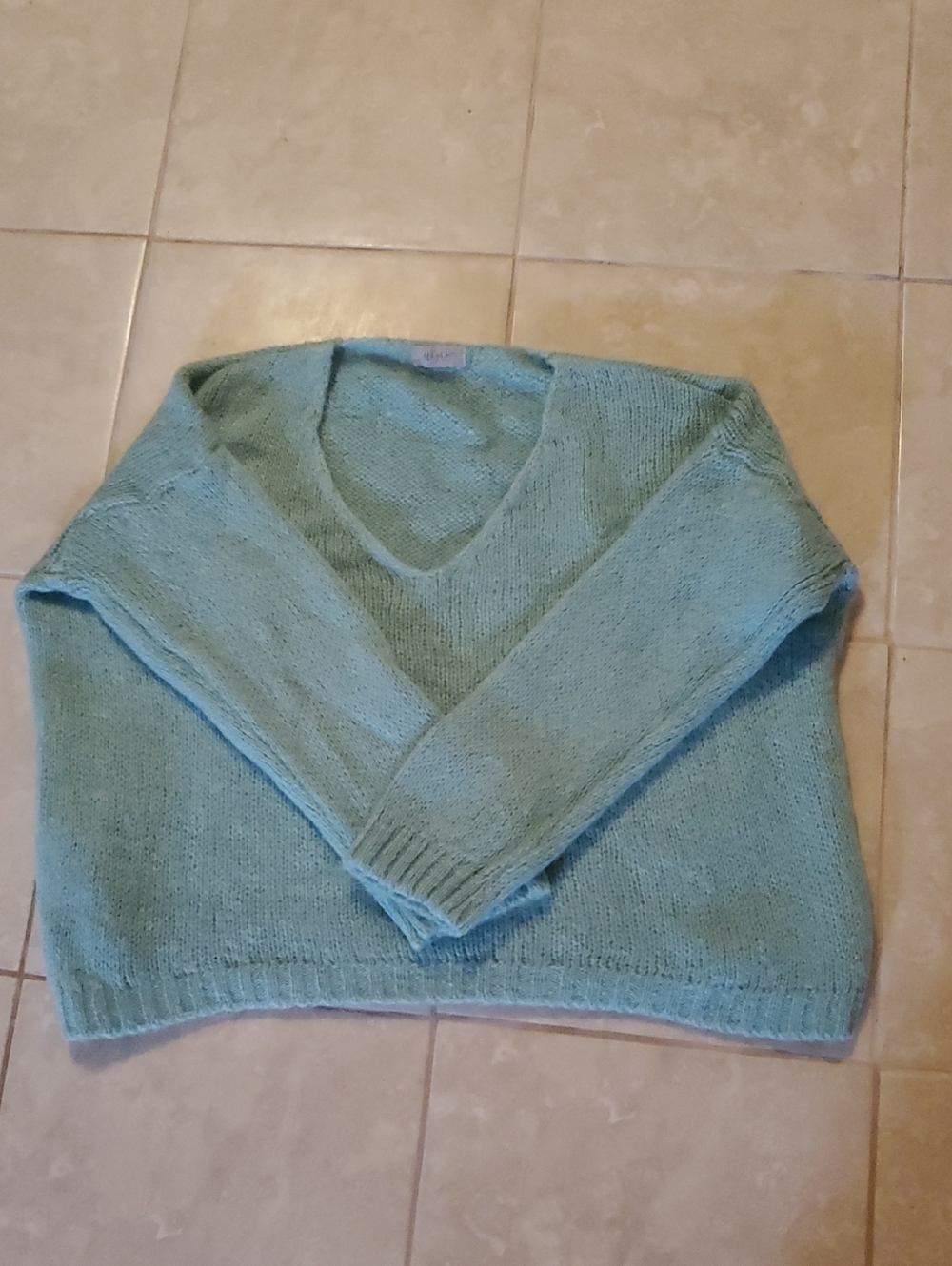 Beautiful Mohair Light Green  V-Neck Women's Sweater